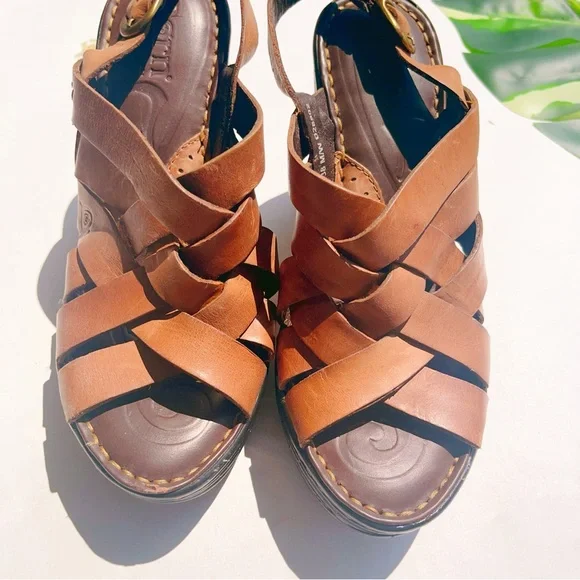 Women’s Born Platform Wedge Brown Leather Sandals 7 - Picture 5 of 10